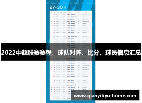 2022中超联赛赛程,球队对阵、比分、球员信息汇总 2022中超联赛赛程,球队对阵、比分、球员信息汇总